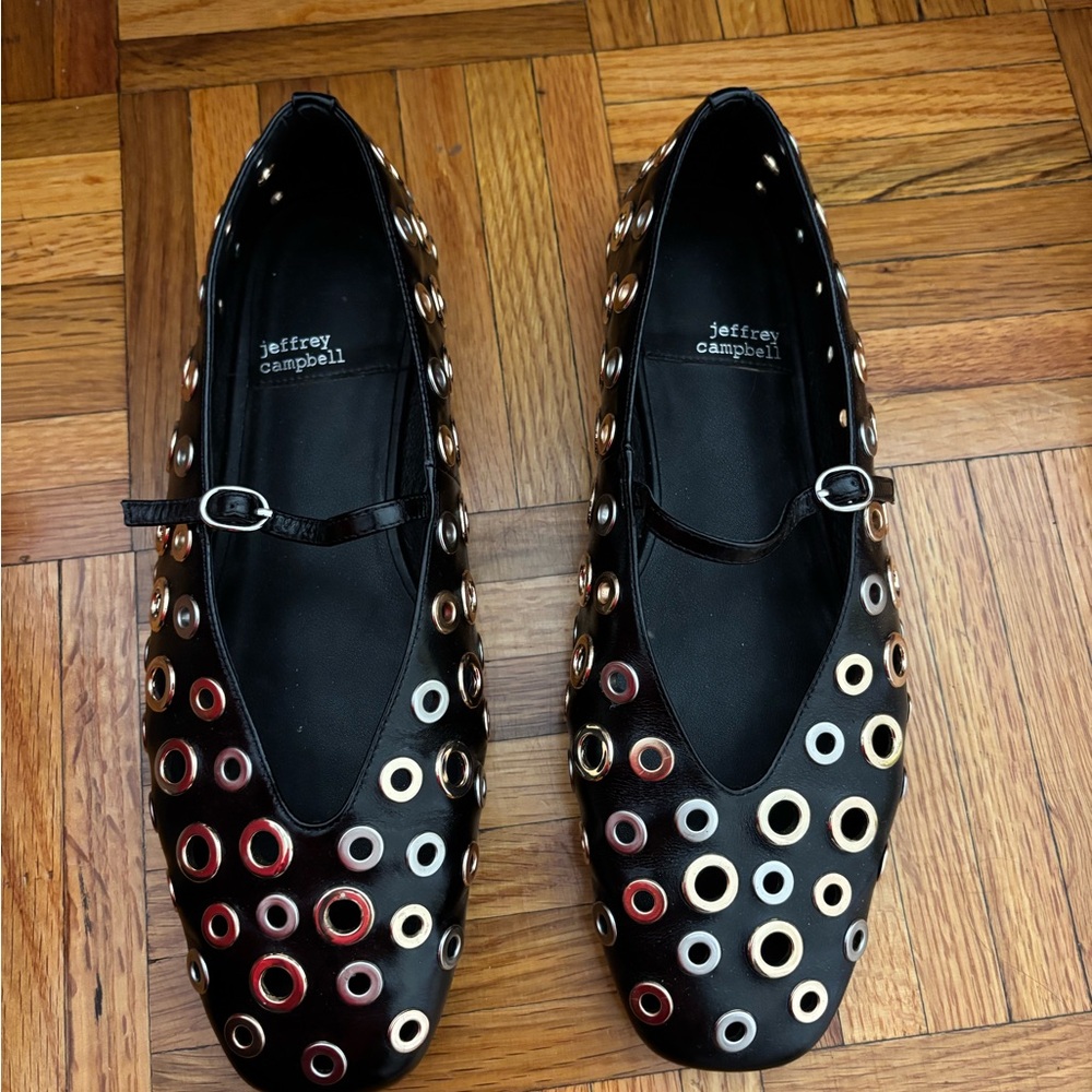 Jeffrey Campbell Black Multi-Grommet Flats